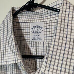 XL Brooks Brothers Regent Supima Cotton Plaid Button Up White Blue mens preppy